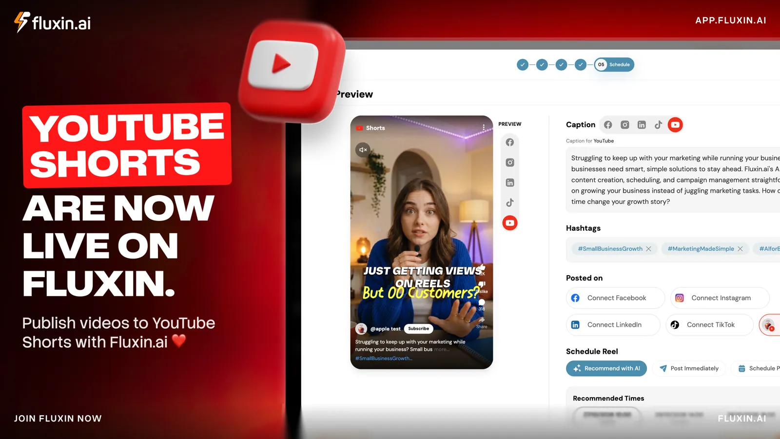 YouTube Shorts Are Now Live on Fluxin.ai: Create, Schedule and Publish From One Place